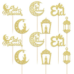 12/24 шт Ид Мубарак Cupcake Toppers Золотой блеск Луна звезда Рамадан Карим торт выбрать Ид Исламская тематическая вечеринка торт украшение
