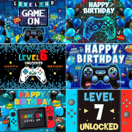 Видеоигра Level Up разблокированное украшение для вечеринки в честь дня рождения для мальчиков, игровой контроллер, индивидуальный баннер, реквизит для фотосъемки