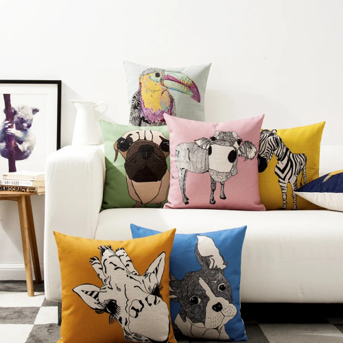 Подушка в скандинавском стиле с мультяшным животным и зеброй, однотонная красная, желтая наволочка с птицей и котом, домашняя декоративная наволочка для офиса, дивана