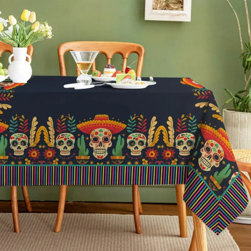 Мексиканская прямоугольная скатерть Dia De Los Muertos, декор для вечеринки, Мексика, красочный череп, цветочный день мертвых, скатерть, декор стола