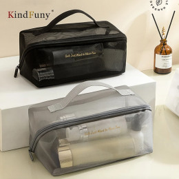 Большая сетчатая косметичка KindFuny, складная Прозрачная женская косметичка для отдельной стирки, органайзер для хранения нижнего белья, дорожная сумка для хранения