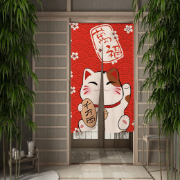 Японская дверная занавеска Lucky Cat Izakaya, перегородка для столовой, льняные занавески для дверного проема, кухонный вход, подвесные полузанавески