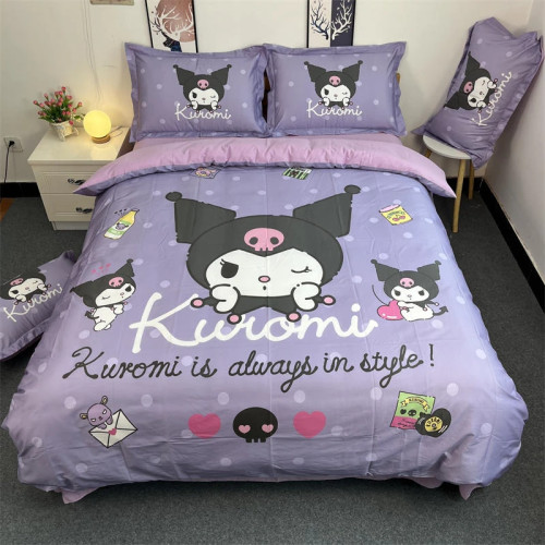 Пододеяльник Kuromi в фиолетовом стиле для детей и взрослых с анимацией, одинарный, двойной, мягкий и удобный, одна пододеяльник, две наволочки