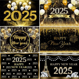 2025 С Новым годом тема, семейный сбор, вечерние фон, фейерверк, шампанское, золотой воздушный шар, баннер, украшение, фон