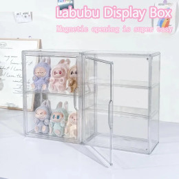 Новый ящик для хранения Labubu, прозрачные акриловые коробки для дисплея, пылезащитная фигурка куклы, глухая коробка, органайзер, подставка для шкафа