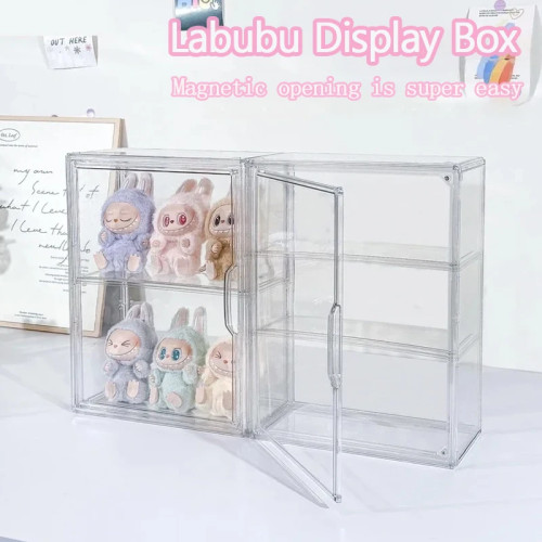 Новый ящик для хранения Labubu, прозрачные акриловые коробки для дисплея, пылезащитная фигурка куклы, глухая коробка, органайзер, подставка для шкафа