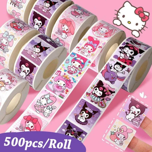 500 шт./рулон мультфильм Sanrio наклейки Kawaii Hello Kitty Kuromi Melody DIY ПВХ наклейки для ноутбука украшения детская награда подарочная игрушка