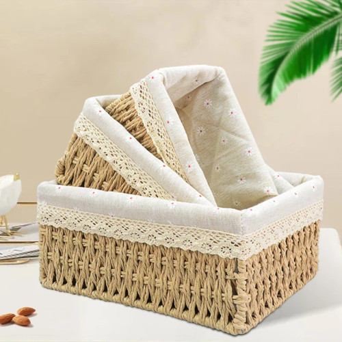 Тканая корзина для хранения S, M, L, ящик для хранения из ротанга ручной работы со съемной цветочной подкладкой, органайзер для украшения дома, всякая всячина