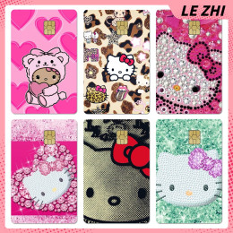 1 шт. Kawaii Sanrio Hello Kitty мультфильм наклейки для кредитных карт Hottie леопардовый принт блестящий бриллиант маленький чип пленка наклейка на кожу