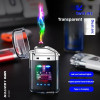 Прозрачная ветрозащитная электронная импульсная USB-зажигалка с двойной дугой, светодиодная цветная лампа, дисплей на батарейке, портативные электрические зажигалки типа C