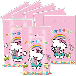30 шт., подарочные пакеты для вечеринки «Hello Kitty» с ручкой Sanrio, розовые тематические сумки для хранения, детский душ, украшения для дня рождения для девочек