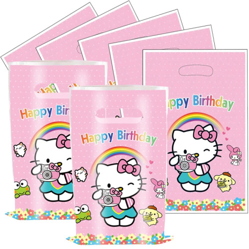 30 шт., подарочные пакеты для вечеринки «Hello Kitty» с ручкой Sanrio, розовые тематические сумки для хранения, детский душ, украшения для дня рождения для девочек