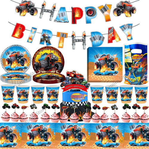 Blaze Monster Machine Декор для дня рождения Monster Truck Одноразовая скатерть Тарелка Чашка Декор для торта Сувениры для мальчиков Праздничные принадлежности