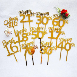 Акриловый топпер Happy Brithday с номером 16, 18, 40, 50, 60, 70 80, золотой топпер для торта, цифровой топпер для свадебного торта с любовью, украшение для торта для вечеринки