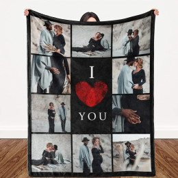Одеяло I Love You на заказ с фотоколлажем и текстом, персонализированное одеяло с изображением на Рождество, День святого Валентина, подарок на день рождения