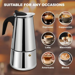 Кофеварка Moka Pot на 2/4/6 чашек, кофеварка Moka Pot из нержавеющей стали, итальянская кофемашина подходит для индукционных плит, аксессуары для кофе