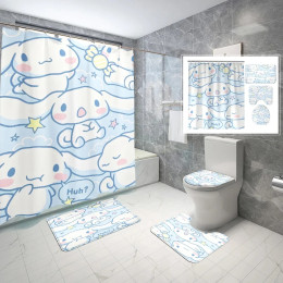 Водонепроницаемая занавеска для душа Cinnamoroll, 4 шт. в комплекте, мультяшная занавеска Kawaii С нескользящими ковриками, крышка для унитаза, коврик для ванной с крючками