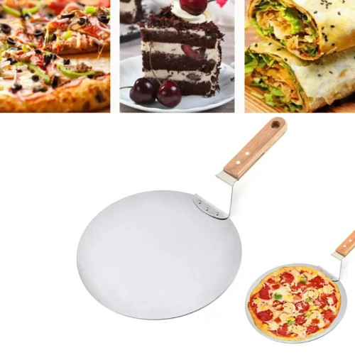 10-дюймовые лопаты для пиццы с деревянной ручкой, круглая лопатка для торта из нержавеющей стали, лопатка для пиццы, инструменты для торта, кухонные аксессуары для выпечки