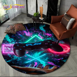 Круглый ковер с игровым контроллером мультфильма Gamer, круглый ковер для гостиной, детская спальня, декор дивана, нескользящий напольный коврик