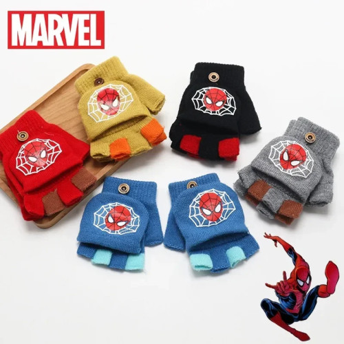 Теплые детские перчатки с изображением Человека-паука Marvel, зимние варежки с откидной крышкой, детские перчатки для спорта на открытом воздухе для мальчиков, детские перчатки с полным пальцем для детей от 3 до 9 лет