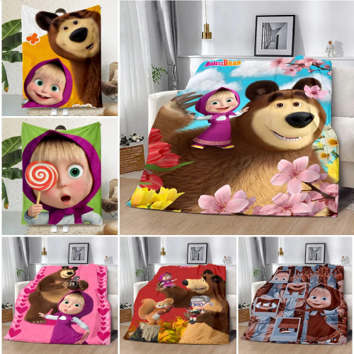 M-Masha And The B-Bears Printed Blanket Picnic Blankets Warm Blanket Soft and Comfortable Blanket Home Travel Birthday Gift
