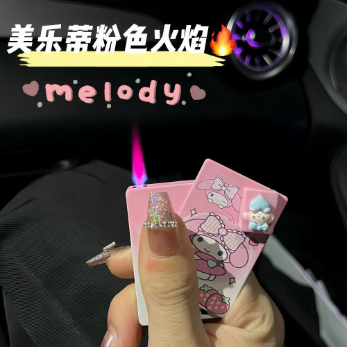 Металлический реактивный фонарь, ветрозащитная зажигалка Hello Kitty Kawaii MyMelody Kuromi Cinnamo Sanrioed, игральная карта, зажигалки с розовым пламенем, забавная игрушка