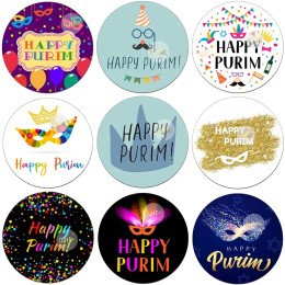 Наклейки с этикетками Happy Purim, самоклеящиеся наклейки с печатью, поздравление, украшение для праздника, праздника, вечевечерние НКИ, Подарочный пакет вечерние вечеринки