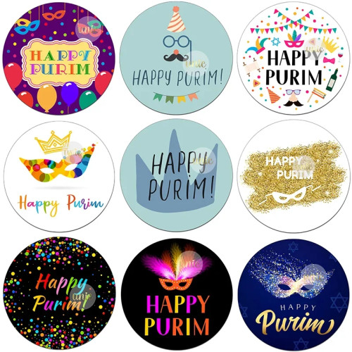 Наклейки с этикетками Happy Purim, самоклеящиеся наклейки с печатью, поздравление, украшение для праздника, праздника, вечевечерние НКИ, Подарочный пакет вечерние вечеринки