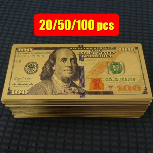 20 ~ 100 шт., 100 долларов США, 100 долларов, позолоченная банкнота, поддельные доллары, сувенир, деловые подарки