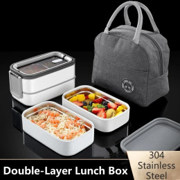 2-слойный ланч-бокс с сумкой для обеда из нержавеющей стали 304 для взрослых и детей, школьный офис, портативные контейнеры для еды Bento для микроволновой печи