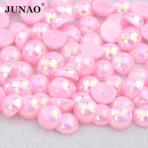JUNAO 2 мм 4 мм 6 мм 8 мм 10 мм 12 мм 14 мм Розовый AB Цвет Полужемчужные бусины Flatback Круглые бусины Клей на хрустальных камнях для дизайна ногтей своими руками