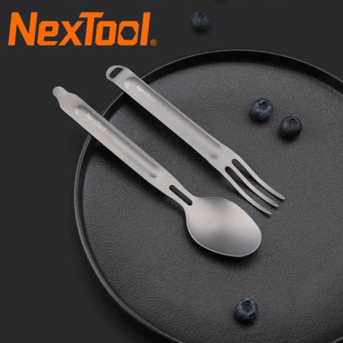 NexTool Вилка Ложка 2-в-1 Открытый чистый титан Spork Многоразовый чехол для посуды для кемпинга Портативные столовые приборы из нержавеющей стали