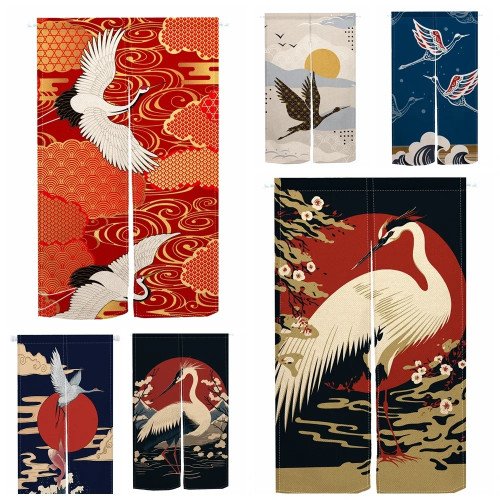 Японский дверной проем, занавеска, кран, птица Hokkaido Ukiyo-e, кухня, гостиная, перегородка, вход, затемняющий декор, полузанавеска