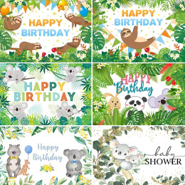 Тема Коалы День Рождения Baby Shower Сафари Джунгли Животное Коала Медведь Тропические Зеленые Листья Фотография Баннер Портрет На Заказ