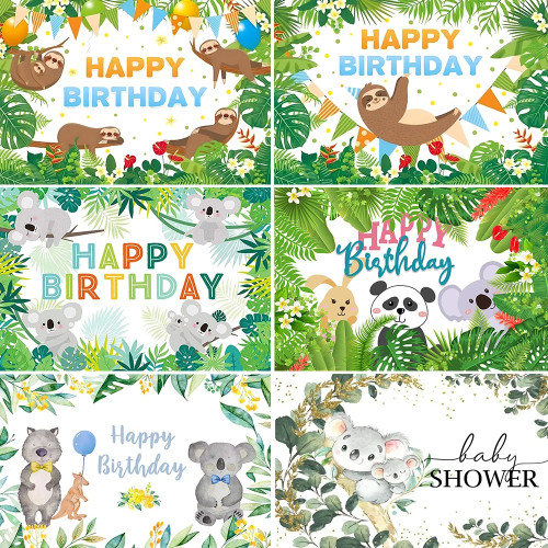 Тема Коалы День Рождения Baby Shower Сафари Джунгли Животное Коала Медведь Тропические Зеленые Листья Фотография Баннер Портрет На Заказ