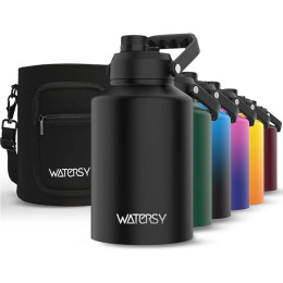 Изолированная бутылка для воды Watersy, 64/128 унций, термос из нержавеющей стали большой емкости с подъемными руками и сумкой, для кемпинга, семейной поездки