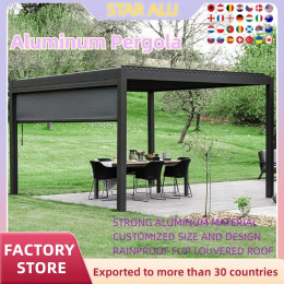 Биоклиматическая алюминиевая крыша Pergola 3x3 м/10x10 футов, автоматическая откидная крыша с жалюзи и светодиодными моторизованными roletми, навес для садовой беседки