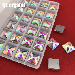 QLcrystal популярный AB квадратный пришивный стразы стеклянный кристалл 8,10,12,14,16,22 мм с плоской задней частью пришивные каменные бусины платье принадлежности для рукоделия