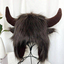 Женская плюшевая шапка-ушанка Bison Hat, зимняя плюшевая шапка-ушанка с пушистыми ушами для Хэллоуина