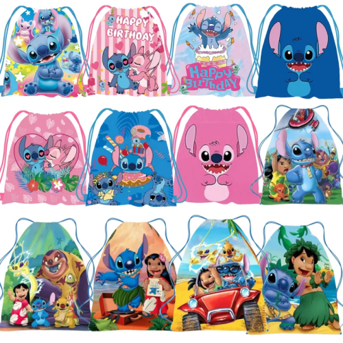 6/24 шт., сумка для хранения Disney Lilo&Stitch, нетканая сумка с розовым ангелом, сумки на шнурке, декор для вечеринки, детский подарок на день рождения, Рождество