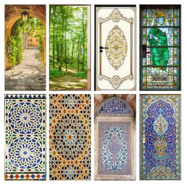 Марокканская мозаичная плитка, креативные наклейки на дверь, съемные, для спальни, гостиной, гардероба, модифицированные декоративные обои