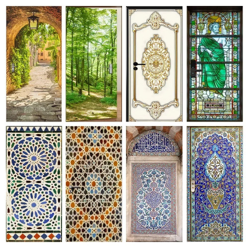 Марокканская мозаичная плитка, креативные наклейки на дверь, съемные, для спальни, гостиной, гардероба, модифицированные декоративные обои