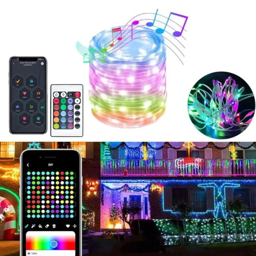 Сказочная RGB-гирлянда WS2812B, наружная водонепроницаемая лампа с дистанционным управлением через USB, с Bluetooth, для рождественского декора