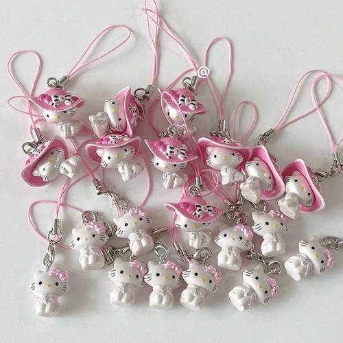 Kawaii розовый бант шляпа Hello Kitty брелок Harajuku девушка ангел Hello Kitty сумка подвеска для мобильного телефона Шарм подарок на день рождения орнамент