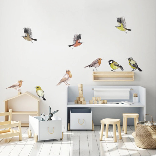 Птицы Tit Finch Воробья акварельные наклейки на стену для детской комнаты съемные DIY Peel and Stick наклейки на стены интерьер детской комнаты домашний декор