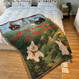 Корейский стиль, кошки, собаки, одеяла для кроватей, ретро-арт, украшение для спальни, гобелен, милые животные, одеяло для пикника, уличный коврик для кемпинга