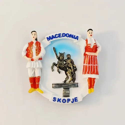 Skopje, столица Республики Северной Македонии, это достопримечательность в культурном туризме, памятные поделки, холодильник ст.