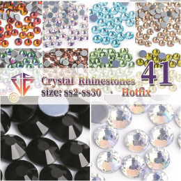 SS6-SS30 40 цветов Crystal AB Better DMC Стразы с горячей фиксацией, стеклянные стразы, исправление из железа на стразах, шитье и тканевые украшения