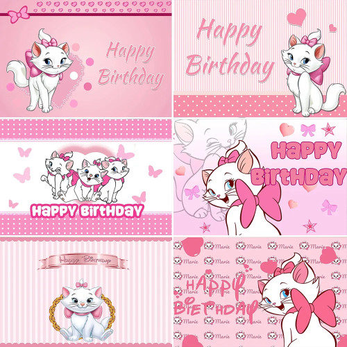 Милый розовый Marie Cat The Aristocats Theme Baby Shower для девочек, украшение для дня рождения, милый полосатый фон для фотостудии на заказ