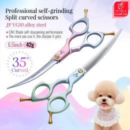 Fenice Professional красочные 6,5/7,0 дюймов JP VG10 стальные ножницы для ухода за собаками 35 °   Изогнутые ножницы с ручкой из высококачественного сплава